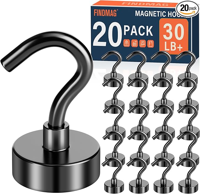 FINDMAG 20 Pack 30LB+ Magnetic Hooks by FINDMAG