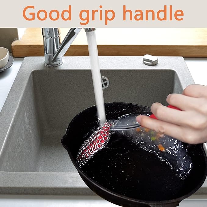 5 Pcs Cast Iron Cleaning Kit Pan Pot Wok Scraper Tool Skillet Sponge Metal Sponge Stainless Steel Brush Scrubber Scouring Pad, Steel Dish Scrub Chainmail Pan Scrubber Cast Iron Cleaner