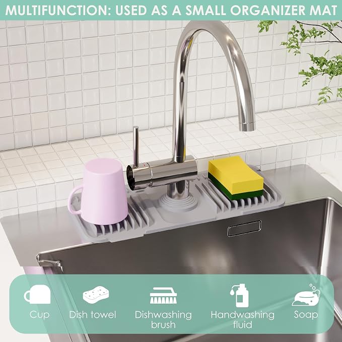 14.6-Inch Silicone Faucet Mat for Kitchen Sink Splash Guard, 7° Slope | - Image 7
