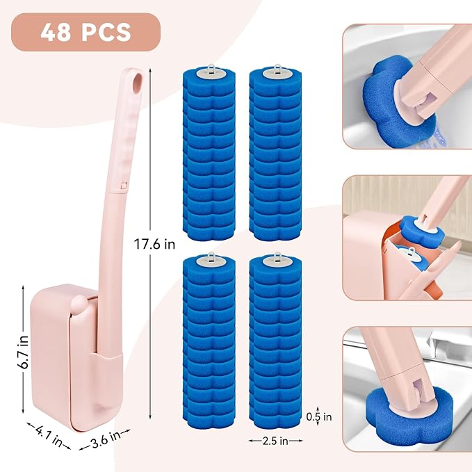 Disposable Toilet Brush with 48 Refills, Toilet Cleaning Supplies, Toilet Wand - Image 2