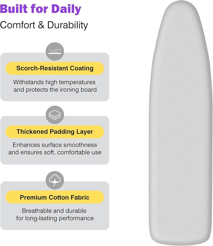Ironing Board Cover and Pad 15x54 Standard Size, Extra Thick Cotton Iron Board - Image 3