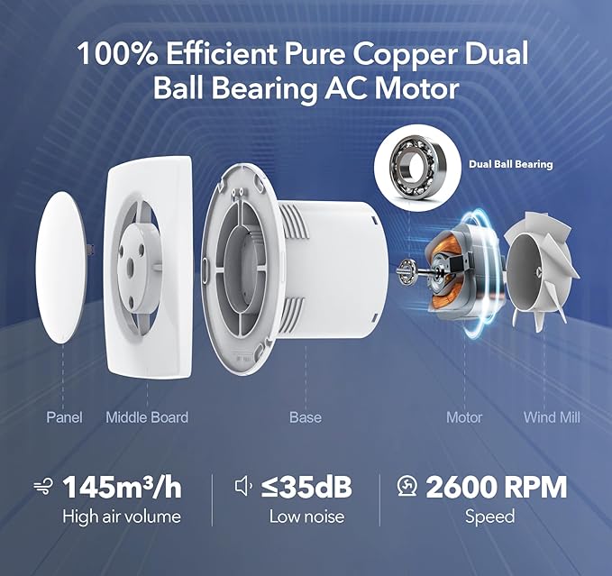 Bathroom Exhaust Fan with Switch, 2600RPM Upgraded Exhaust Fan 35dB Low Noise IPX4 Waterproof Household Ventilation Fans, Energy Saving Vent Fan for Attic Basement Garage Washroom V112A23