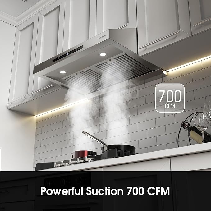 GASLAND Master 30 Inch Under Cabinet Range Hood, 700 CFM for Heavy-Duty Cooking Kitchen Exhaust Fan, 3-speed Powerful Stove Vent Hood 67dB, Double Filters Vent Hood with 5000K LED light