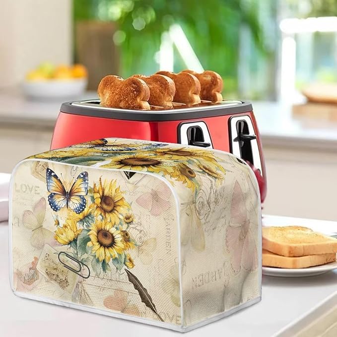 Vintage Butterfly Sunflower 2 Slice Toaster Cover - Bread Machine Dust Cover Protection, Stain Resistant with Handle Keep Clean