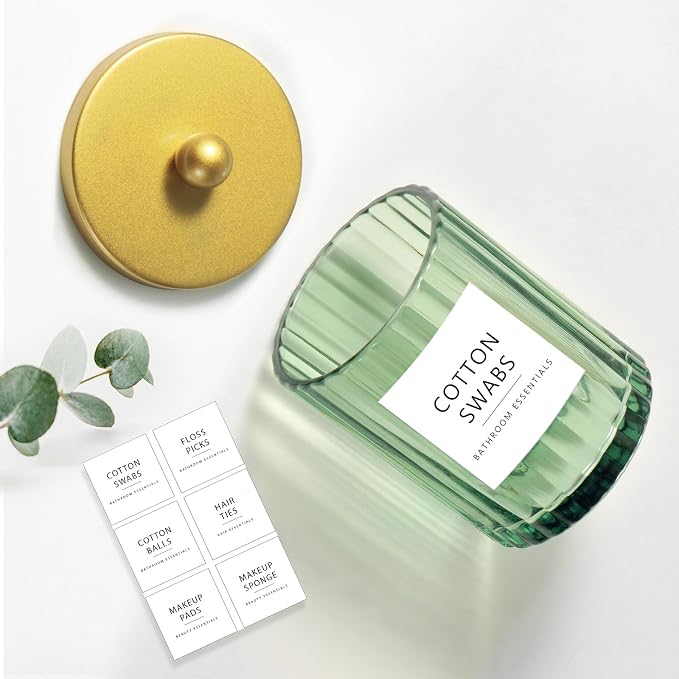 Amolliar Green Glass Qtip Holder Dispenser, Bathroom Canister - Image 2