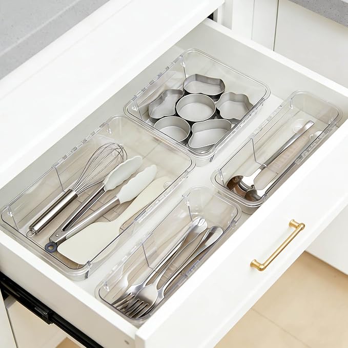 14 PCS Adjustable Clear Drawer Organizer Set - Image 8