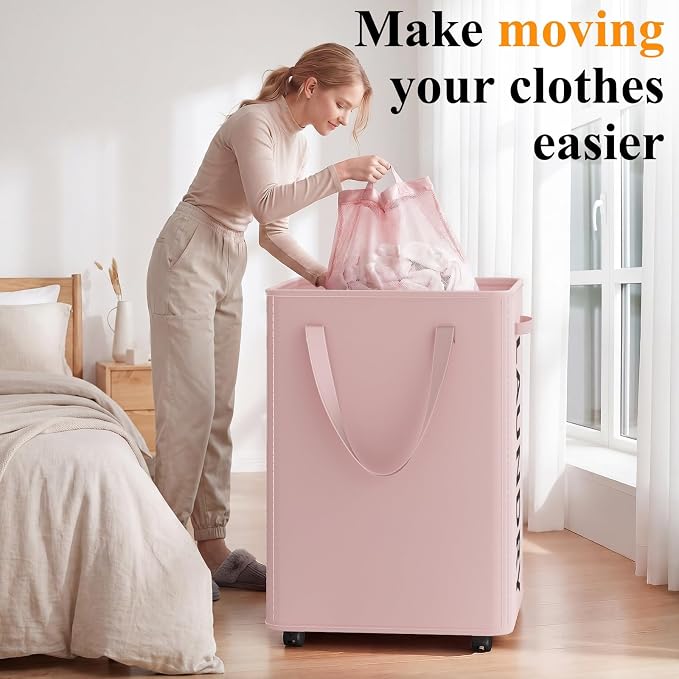 Optish 90L Laundry Basket with Wheels, Rolling Hamper with Removable Bag - Image 5