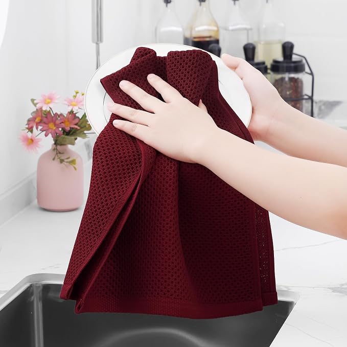 Homaxy 100% Cotton Waffle Weave Kitchen Dish Towels 8-Pack, Burgundy | 13 x 28 - Image 4