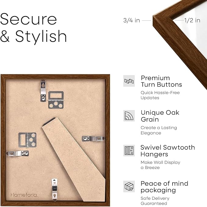 Homeforia Diploma Frame 8.5 x 11 Brown Wood, High End Dark Oak 8.5x11 Certificate Frames, 11x8.5 Document Frames for Wall or Tabletop, 8.5 by 11 Walnut Wooden Frame, Tempered Glass, Wall Kit, Set of 2