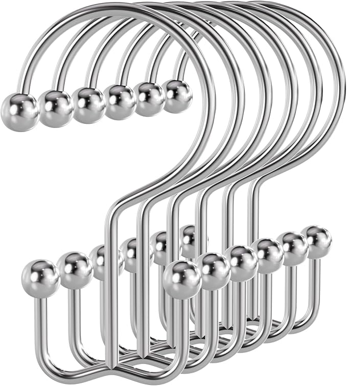 Bathway Shower Curtain Hooks Chrome Shower Curtain Rings, Metal Shower Hooks by Bathway