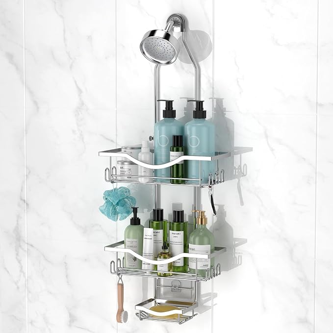 REINHARDT Adjustable Shower Caddy Hanging Over Shower Head by REINHARDT