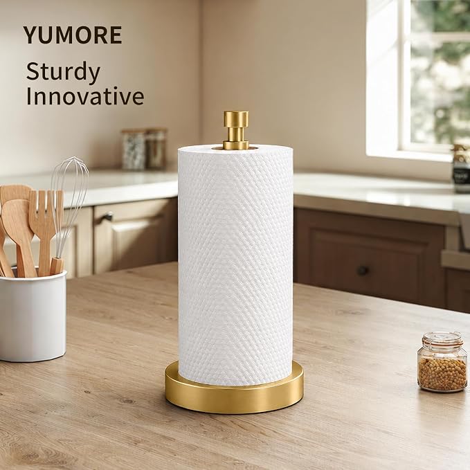 YUMORE 3.9lbs Heavy Duty Paper Towel Holder Countertop Weighted Base Gold - Image 2