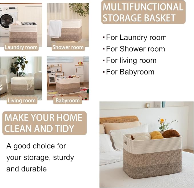 OIAHOMY Blanket Basket Laundry Basket Dog Toy Basket 108L Gradient Brown - Image 4