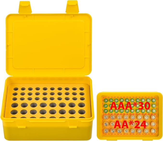 ALCYON Battery Organizer Box for 24 AA & 30 AAA Batteries-Yellow | Plastic Box - Image 4