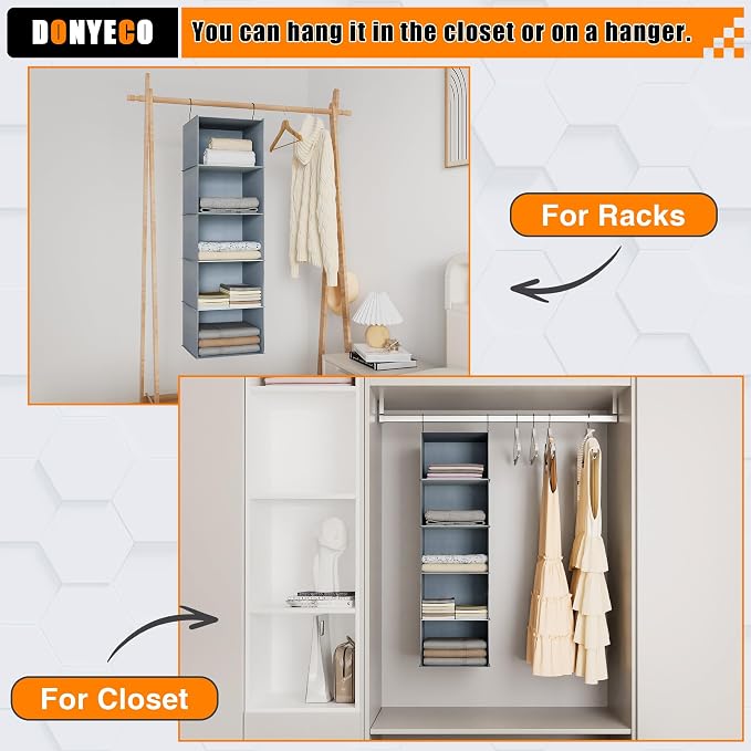 Hanging Closet Organizer 5-Shelf, Oxford Fabric Wardrobe Storage, shoes & - Image 7