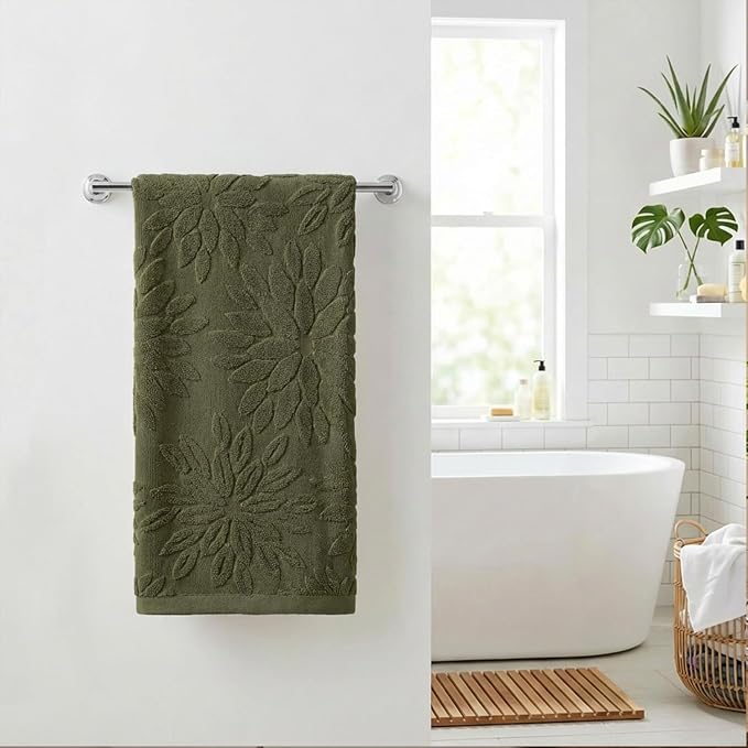 Artoid Mode 1 Pc Olive Green 3D Dahlia Floral Jacquard Hand Towels - Image 2