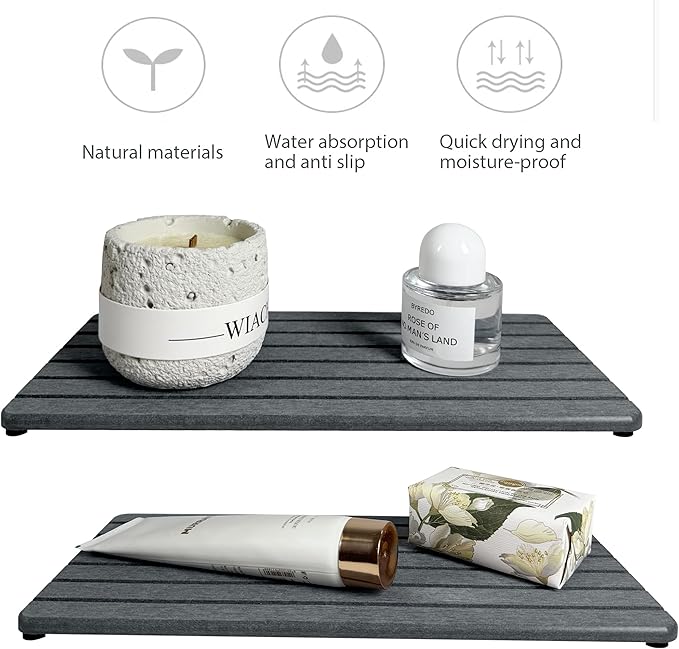2 PCS Water Absorbent diatomite Coasters, 12" x 5.5" Water Absorbing Stone Tray for Sink, Stone Drying mat for Kitchen Counter, Stone soap Tray Used for Hand Soaps & toiletries & Plants