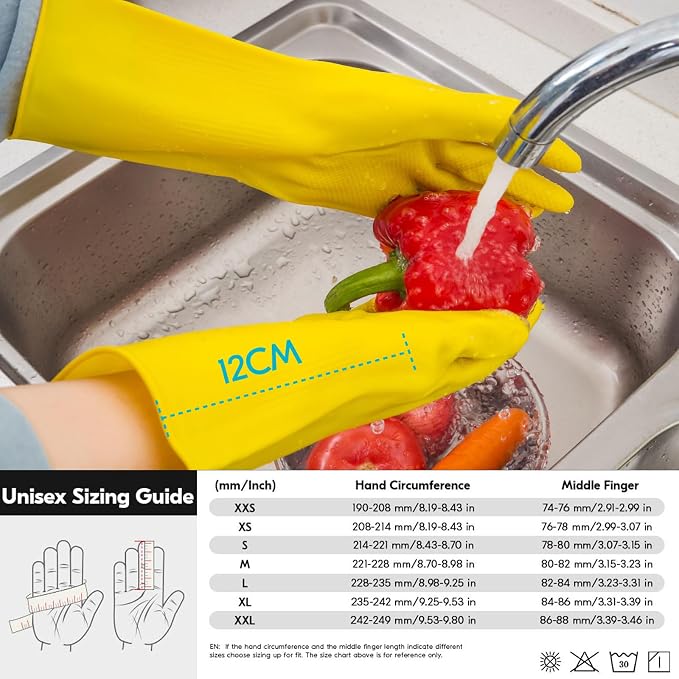Vgo...Latex Reusable Household Gloves, Cleaning Gloves, Long Cuff | yellow - Image 6
