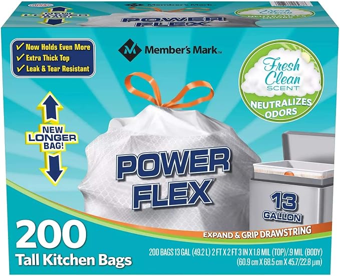 Member's Mark Power Flex Tall Kitchen Drawstring Trash Bags by MEMBER%C2%B4S+MARK