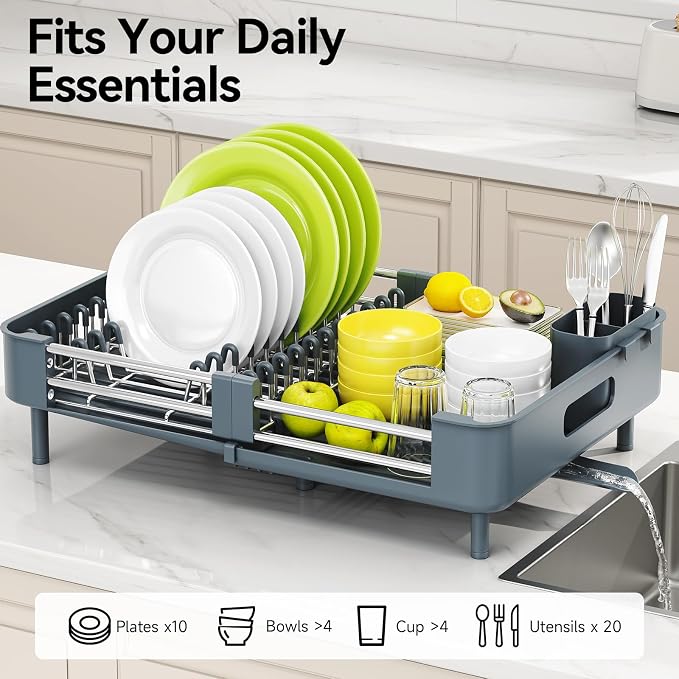 Urackify Extendable Stainless Dish Drying Rack - Image 3