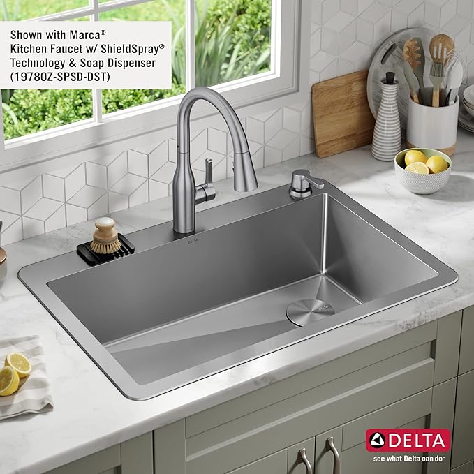 DELTA FAUCET Delta Marca 33 inch Drop-In Undermount Stainless Steel Single Bowl Kitchen Sink with Accessories