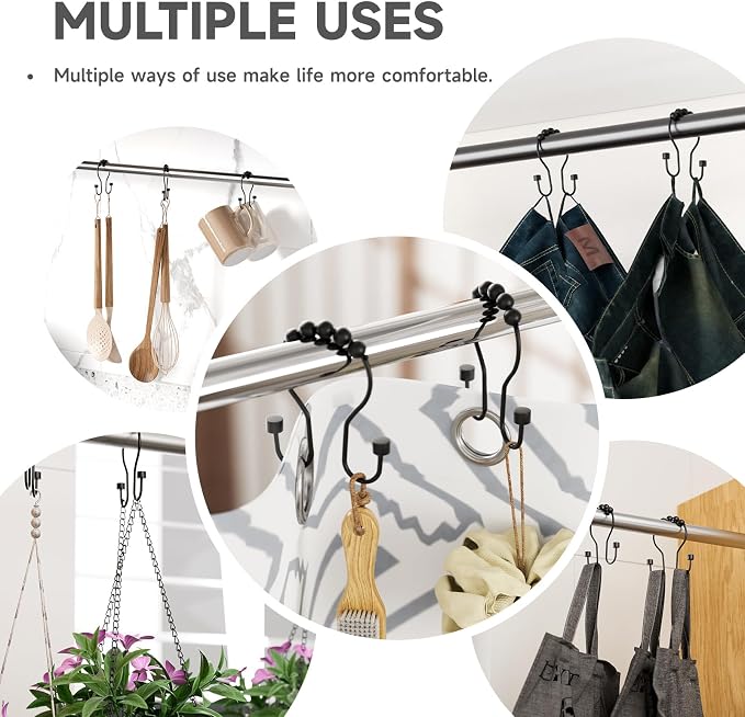 Bathway Shower Curtain Hooks, Shower Curtain Rings Rust Proof Double Hook - Image 6