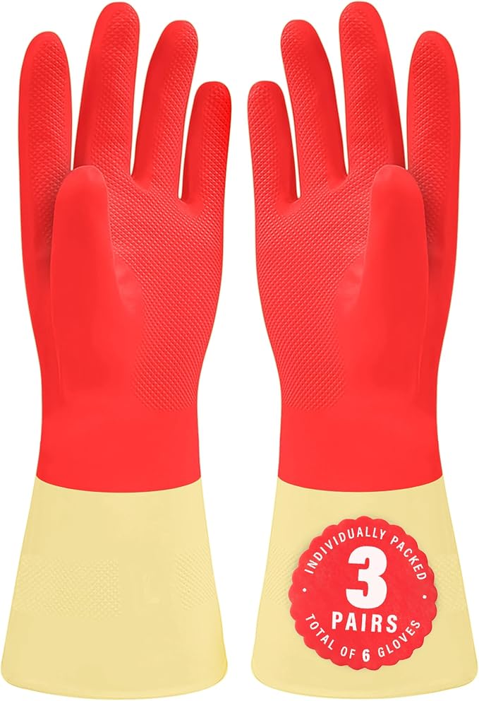 SteadMax Red Cleaning Gloves, Supreme Durability, Natural Rubber Latex Gloves by Steadmax
