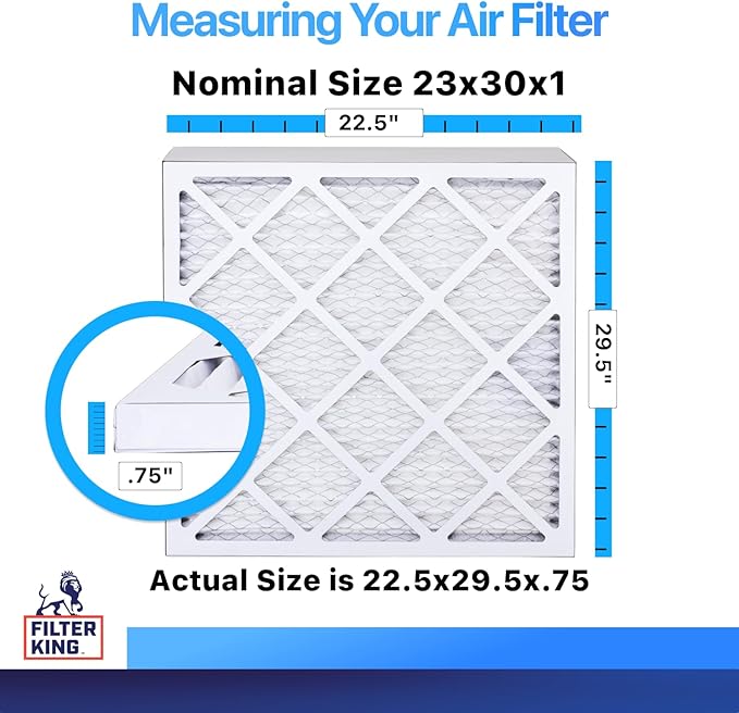 Filter King 23x30x1 Air Filter | 3-PACK | MERV 8 HVAC Pleated A/C Furnace Filters | MADE IN USA | Actual Size: 22.5 x 29.5 x .75"