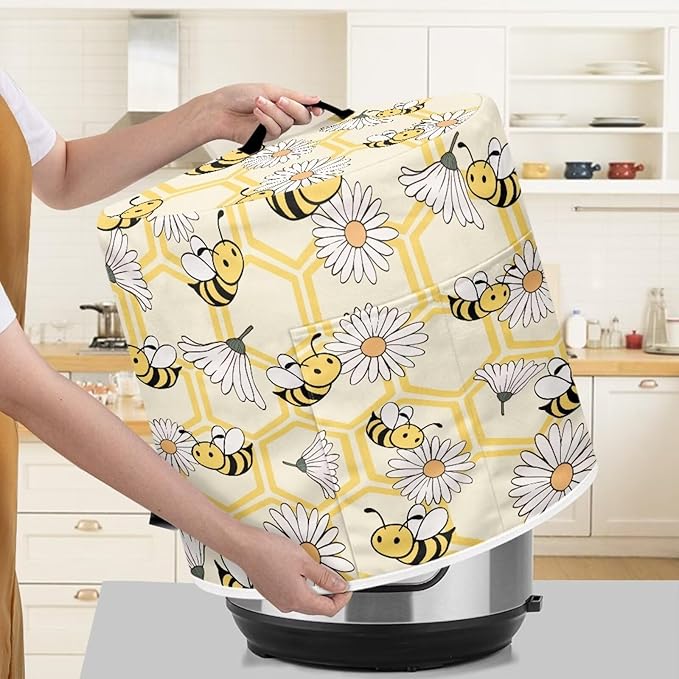 Daisy Bees Print Kitchen Appliance Decor 3 Quart Pressure Cooker/Air Fryer/Rice Cooker DusT Cover with Top Handle and Storage Pockets Machine Washable