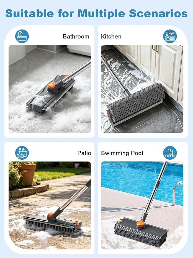 Floor Scrub Brush with Long Handle, 4 in 1 Shower Scrubber with Floor Squeegee - Image 6