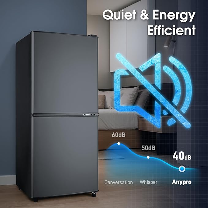 4.0 Cu.Ft Fridge with Bottom Freezer and Drawer, 2 Door Refrigerator with 7 Adjustable Temperature Settings for Bedroom, Dorm, Office, Apartment, Large Capacity, Black