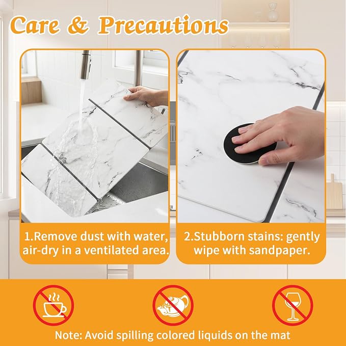 Stone Dish Drying Mat for Kitchen Counter, 24 x 16 Inch | Absorbent - Image 3