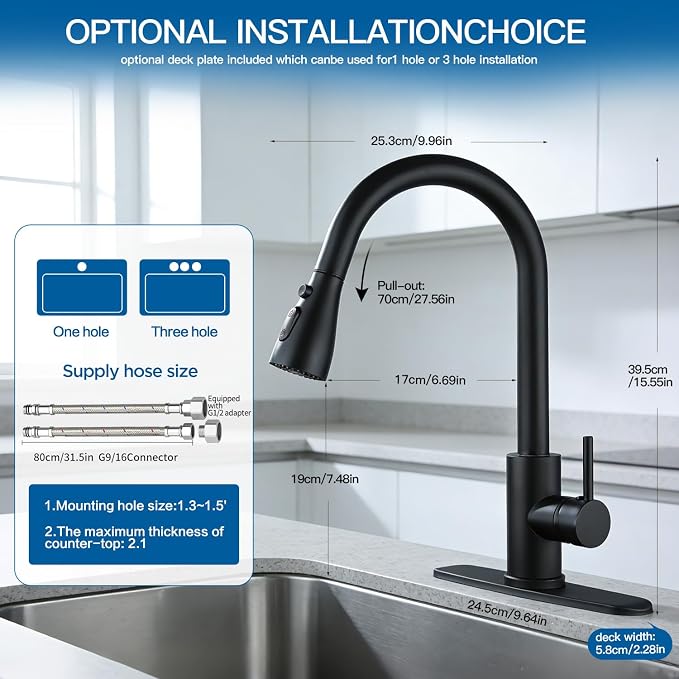 Kitchen Faucet with Pull Down Sprayer，Black Kitchen Sink Faucet，High Arc Single - Image 6