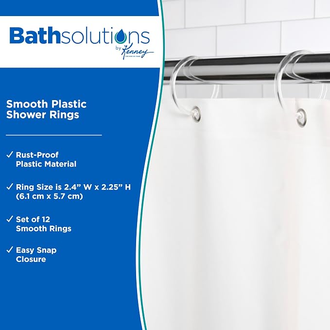 Kenney KN61218 Rust-Proof Smooth Plastic Shower Curtain Rings and Standard - Image 2