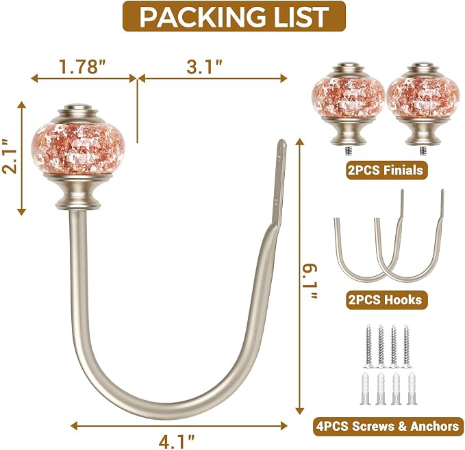 USFOOK Rose Gold Curtain Holdbacks, Decorative Drapery Tiebacks, 1 Pair | - Image 6