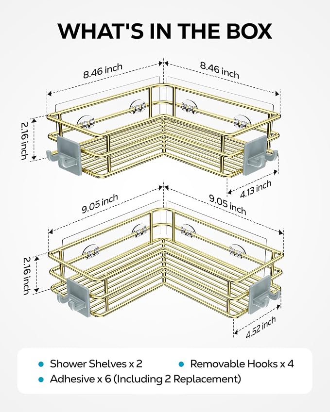 Nieifi Corner Shower Shelves, Adhesive Shower Caddy, Bathroom Organization - Image 6