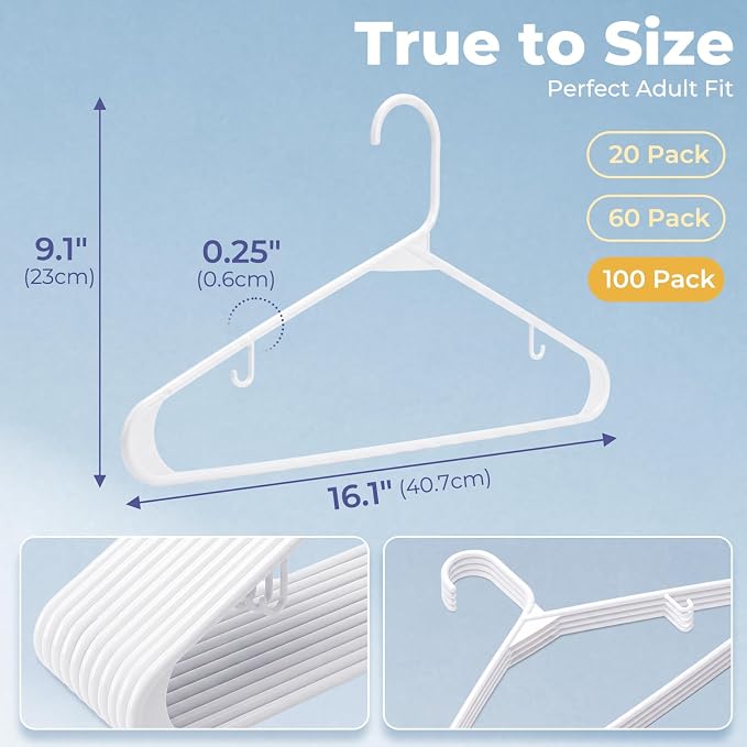 HOUSE DAY White Plastic Hangers 100 Pack, Slim Space-Saving Clothes Hangers | - Image 3
