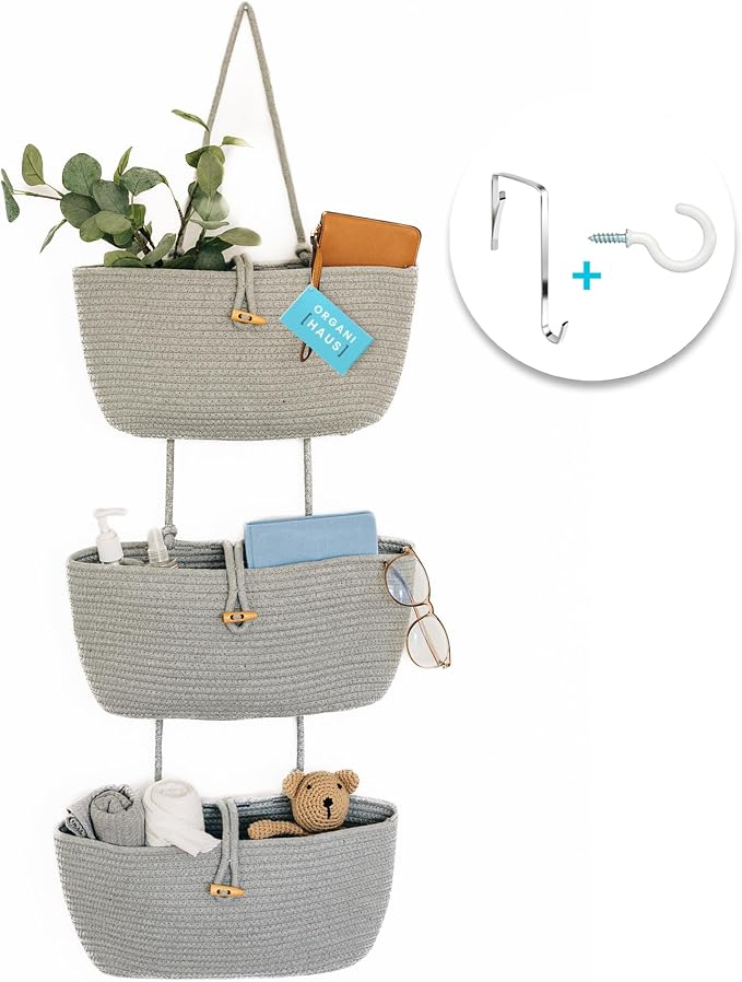 OrganiHaus Over the Door Organizer, Woven Rope Hanging Baskets by OrganiHaus