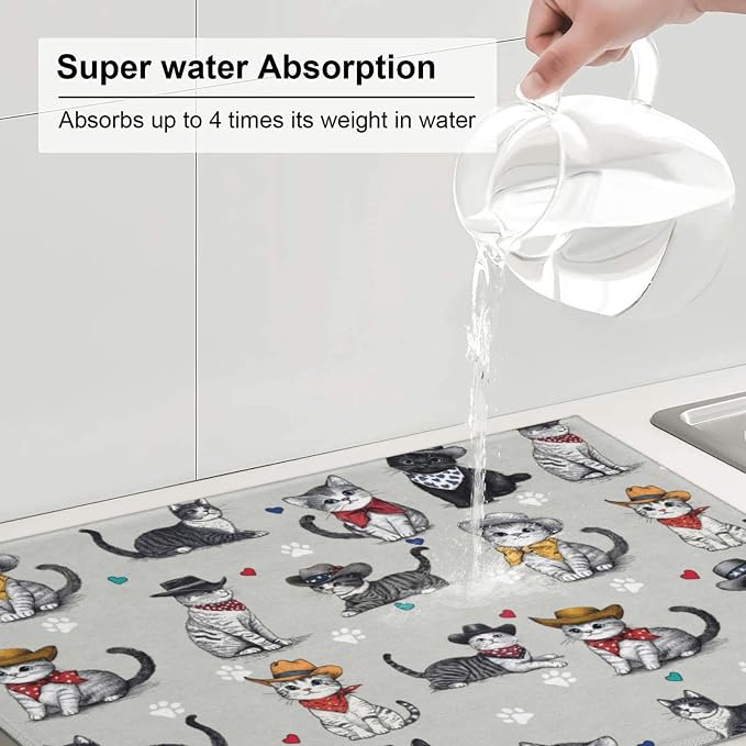 Pet Lover Cat Dish Drying Mat For Kitchen Counter, Super Absorbent Microfiber - Image 5