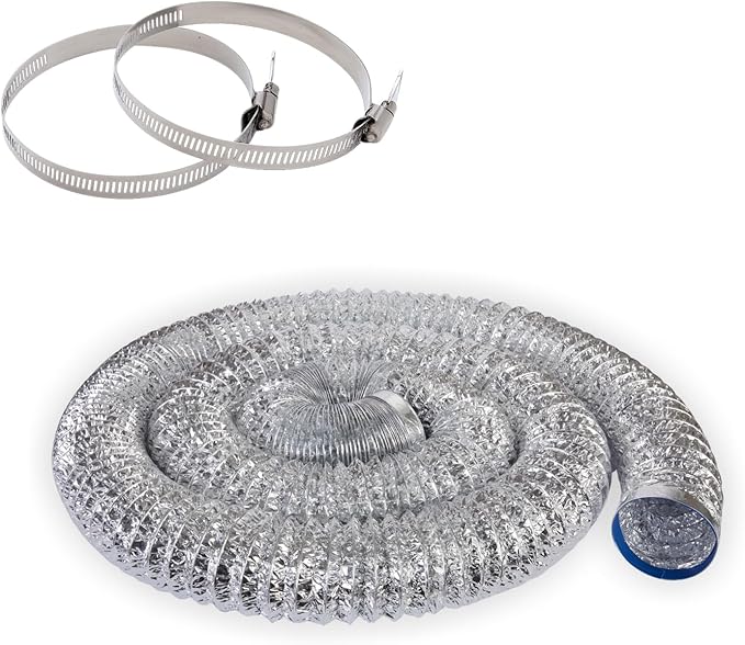 Dryer Vent Hose 4 Inch x 25FT - Flexible Aluminum Dryer Hose with 2 Clamps - Heavy-Duty 6-Layer Dryer Vent Hose for Tight Spaces, HVAC, Bathroom, and Kitchen Exhaust Ventilation