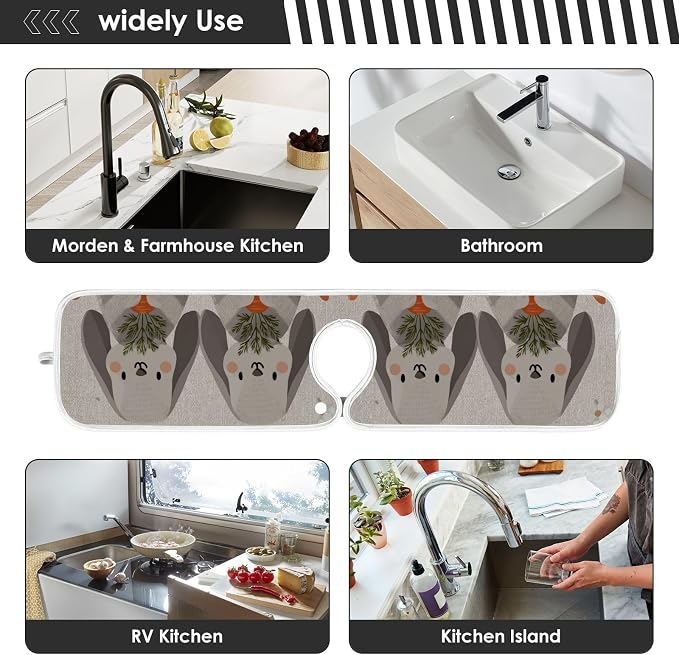 Cute Grey Bunny Carrot Daisy Sink Mat - Image 7