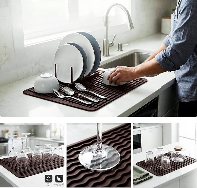 MicoYang Silicone Dish Drying Mat — Quick-Dry Ridges Counter & Sink Pad - Image 4