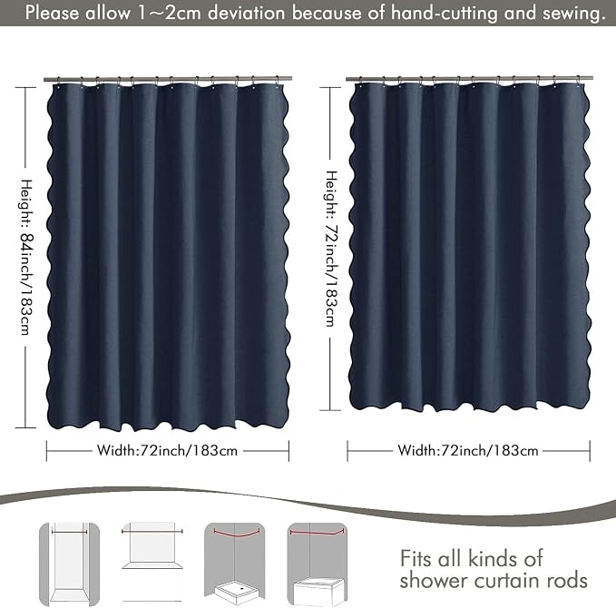 MIULEE 72"x84" Extra Long Scalloped Linen Shower Curtain Navy - Image 6