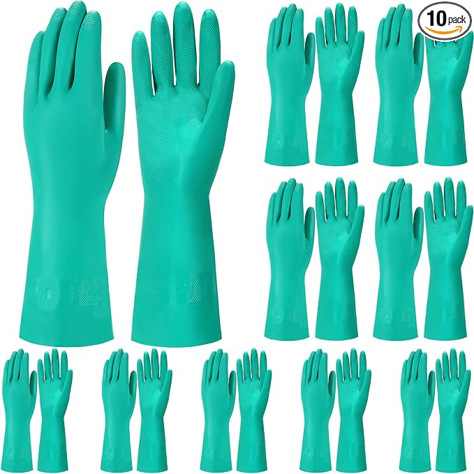 Potchen 10 Pairs Chemical Resistant Gloves 15 Mil Nitrile Gloves by Potchen