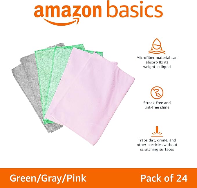Amazon Basics Microfiber Cleaning Cloths, Ultra-Soft and Highly Absorbent - Image 2
