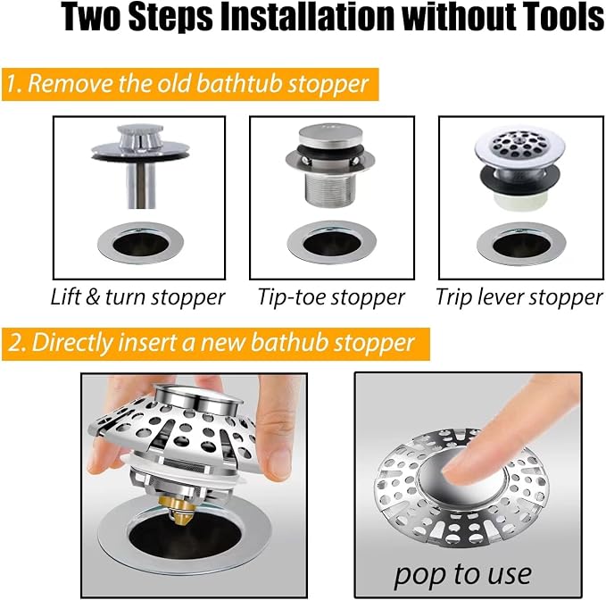 Anlige Bathtub Drain Stopper, Pop Up Tub Stopper - Image 4