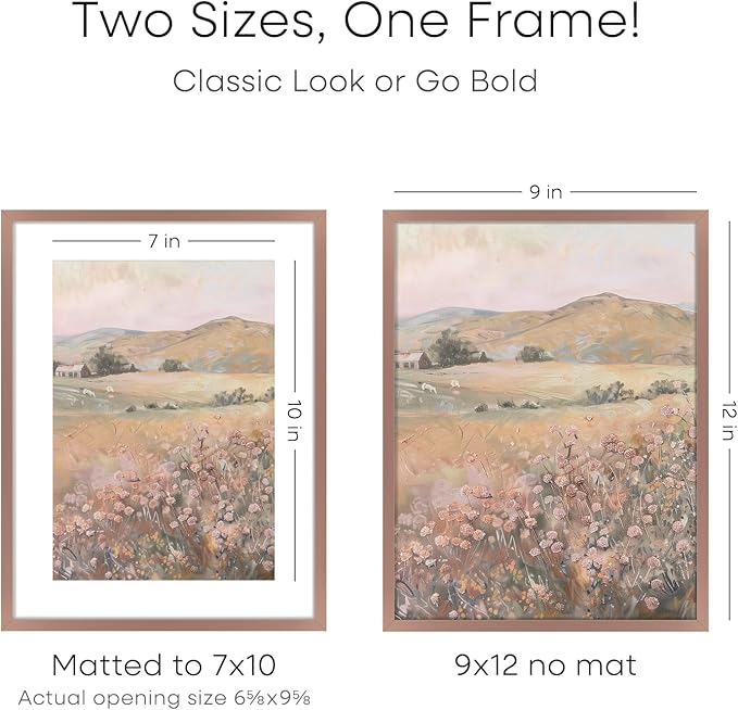 Homeforia 9x12 Picture Frame Mocha, High End Metal 9 x 12 Poster Frames with Mat 7 by 10 inch Photo, 9by12 Frame Matted to 7x10 in Art, 12x9 Wall or Tabletop Frames, Tempered Glass, Wall Kit, Set of 1