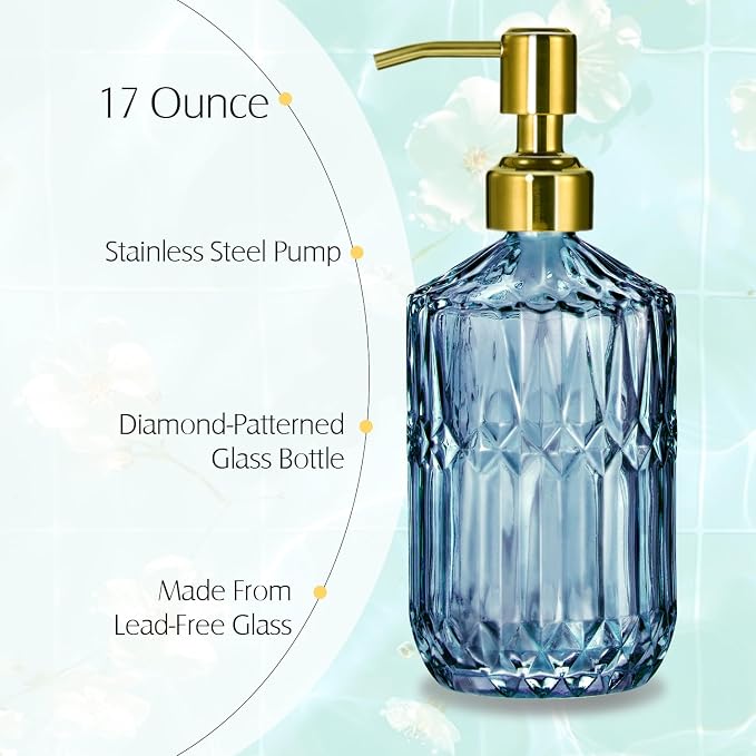 COHOSEGE 17 Oz Blue Glass Kitchen Soap Dispenser - Image 2