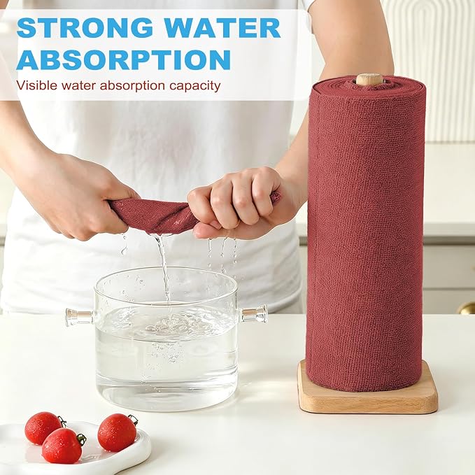 Puomue 55 Pack Microfiber Cleaning Cloth Roll, Tear Away Reusable Paper Towels - Image 3