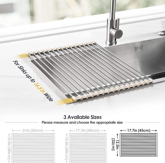 Tomorotec Roll Up Dish Drying Rack Over Sink, 304 Steel, Heat-Resistant Trivet - Image 4